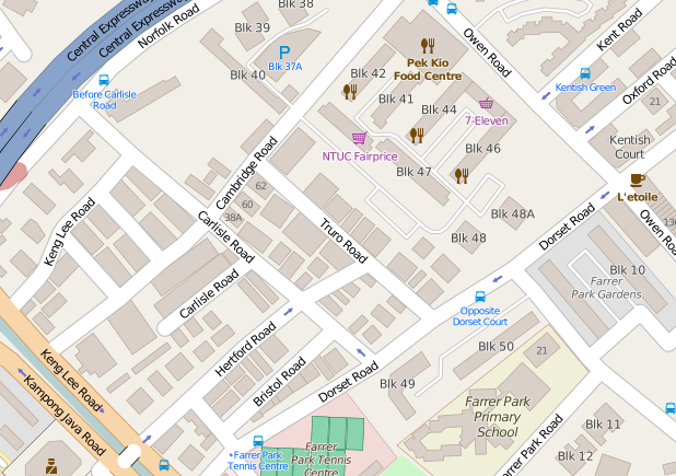 Cluster of British roadnames near Cambridge Road, Singapore